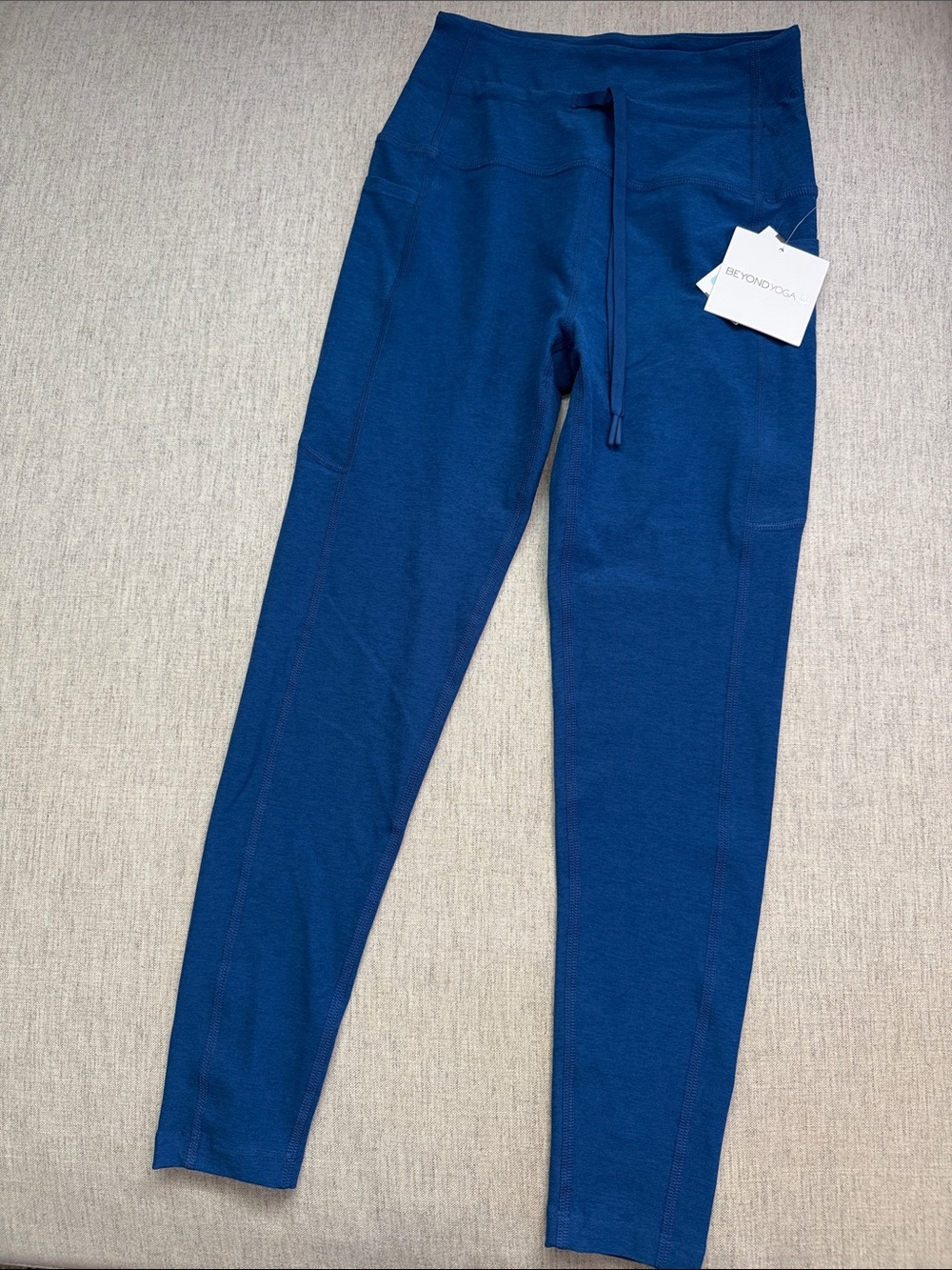 Beyond Yoga Blue Drawstring High Waist Leggings With Side Pockets
